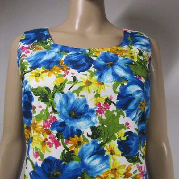 VINTAGE 70s S Blue Hawaiian Floral Tropical Luau Retro Mod Ruffle Dress - Picture 2 of 10